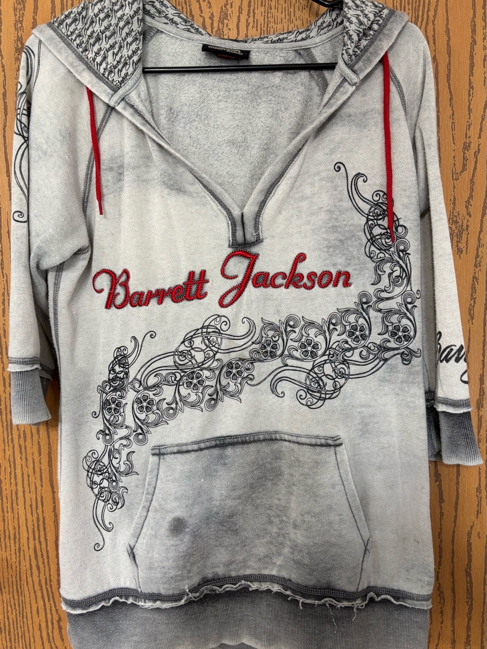 Barrett Jackson Pullover Hoodie in Gray with Red Accents